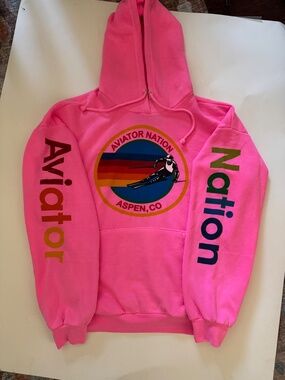 AVIATOR NATION ASPEN RELAXED PULLOVER HOODIE - NEON PINK - Unisex Size Small